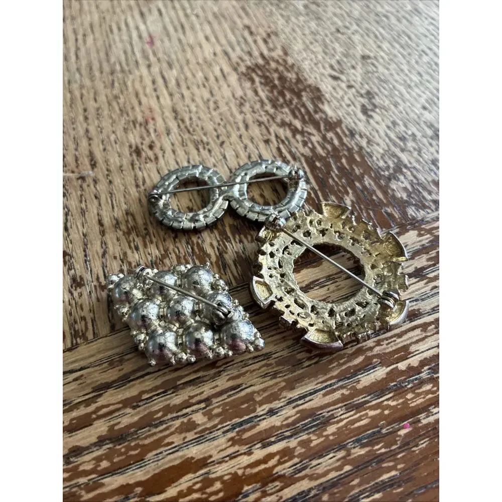 Lot Of 3 Vintage Brooch Pins Crystal Rhinestone Estate Jewelry